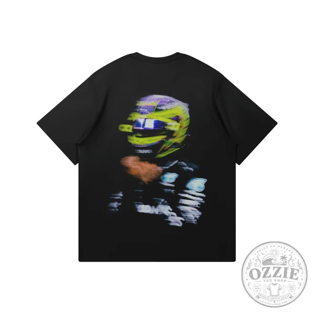 Black Graphic T-Shirt featuring Lewis Hamilton, the Formula One Racing Driver Black Graphic T-Shirt featuring Lewis Hamilton, the Formula One Racing Driver