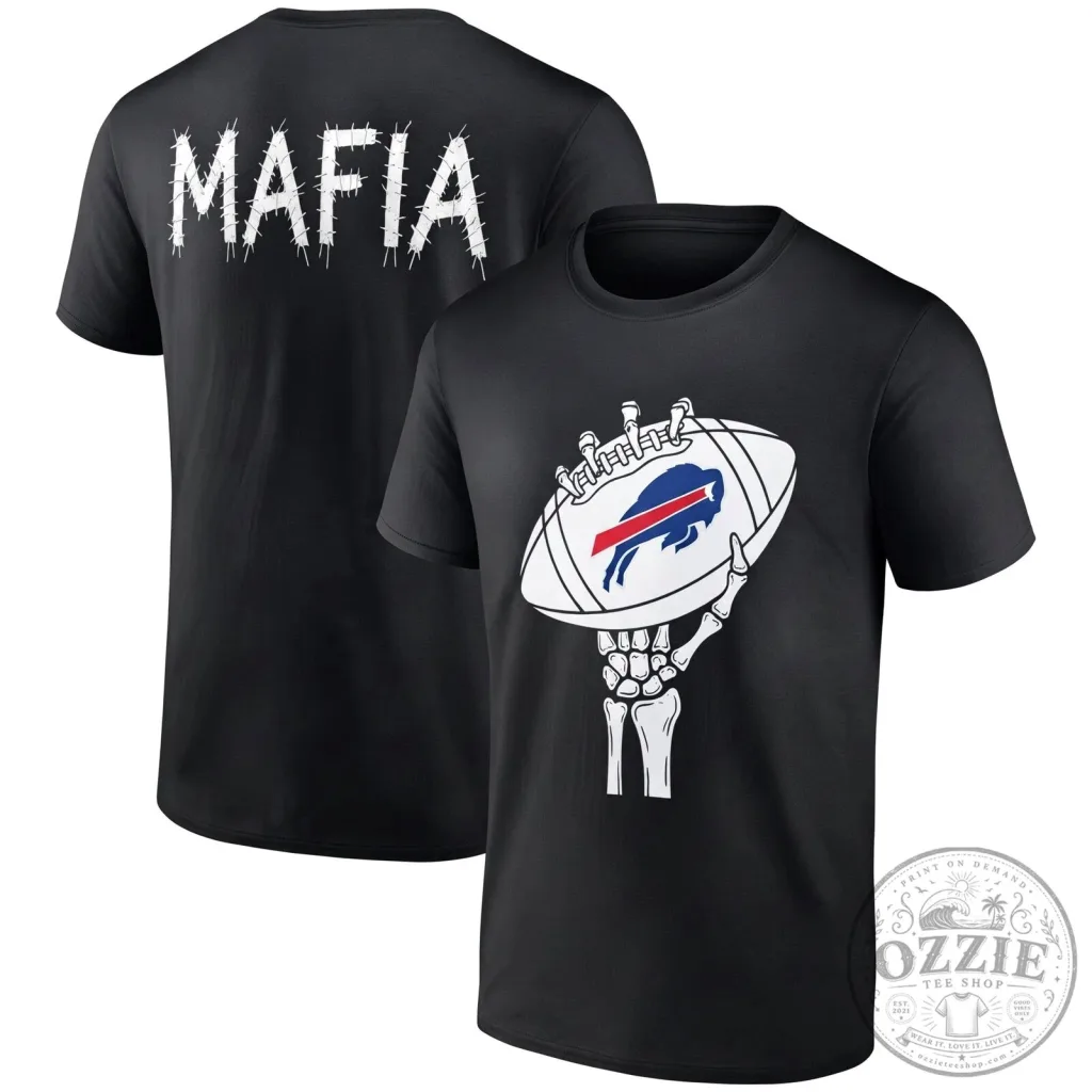 Buffalo Bills Mafia Halloween Skeleton Hand Football T-Shirt Buffalo Bills Mafia Halloween Skeleton Hand Football T-Shirt