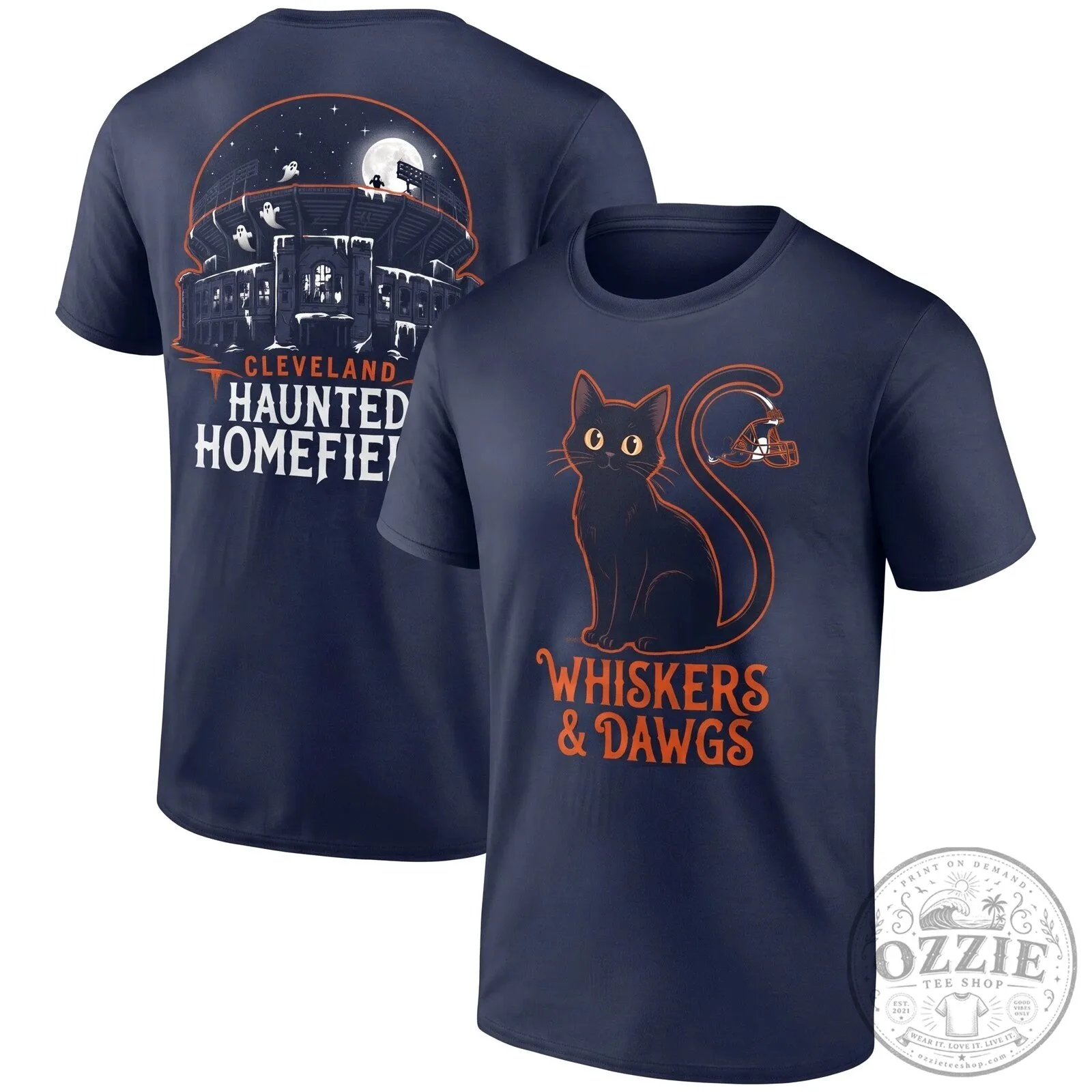 Cleveland Browns Halloween Whiskers and Dawgs Haunted Homefield T-Shirt 10 Cleveland Browns Halloween Whiskers and Dawgs Haunted Homefield T-Shirt