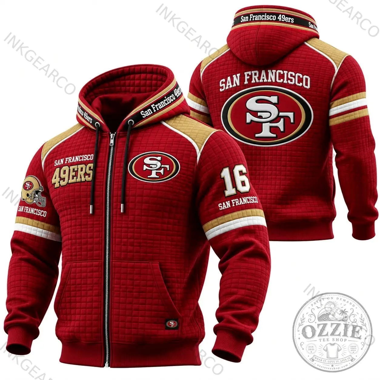 San Francisco 49ers NFL Football Team Red Gold Waffle Knit Hoodie Sweatshirt 1 San Francisco 49ers NFL Football Team Red Gold Waffle Knit Hoodie Sweatshirt