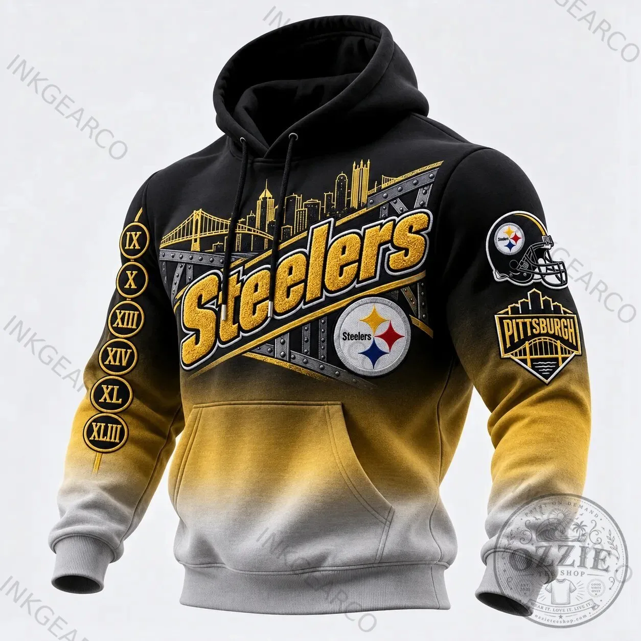 Pittsburgh Steelers Super Bowl Champions Black Gold Fade Hoodie 2 Pittsburgh Steelers Super Bowl Champions Black Gold Fade Hoodie
