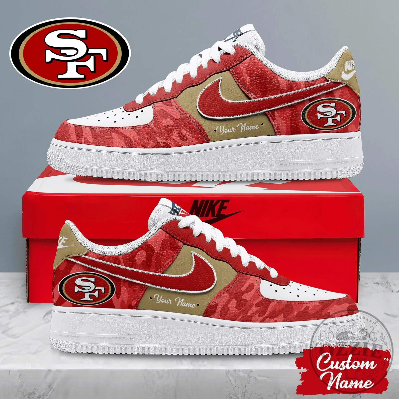 San Francisco 49ers Custom Name Red Camouflage Pattern Shoes