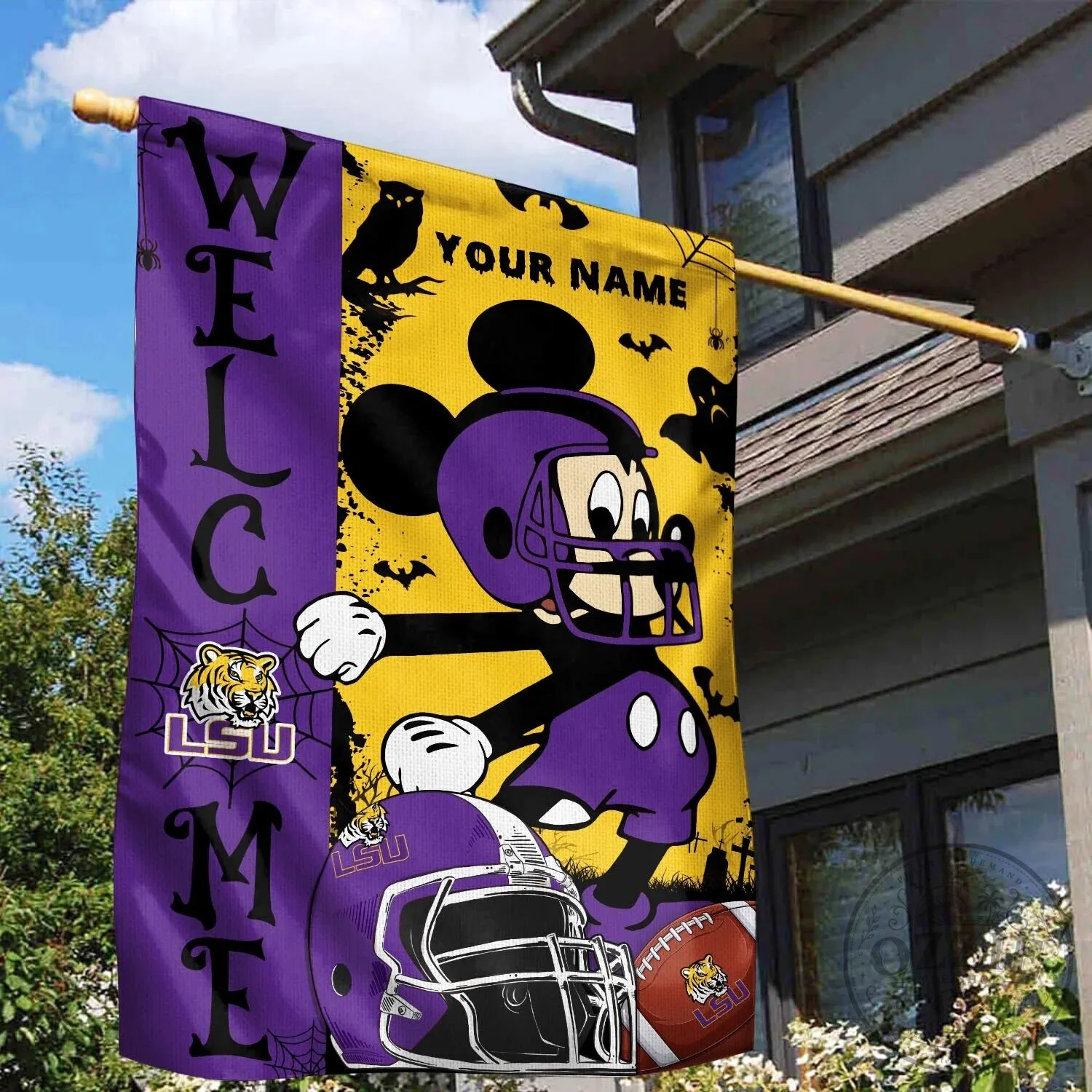 LSU Football Mickey Mouse Halloween Welcome Garden Flag