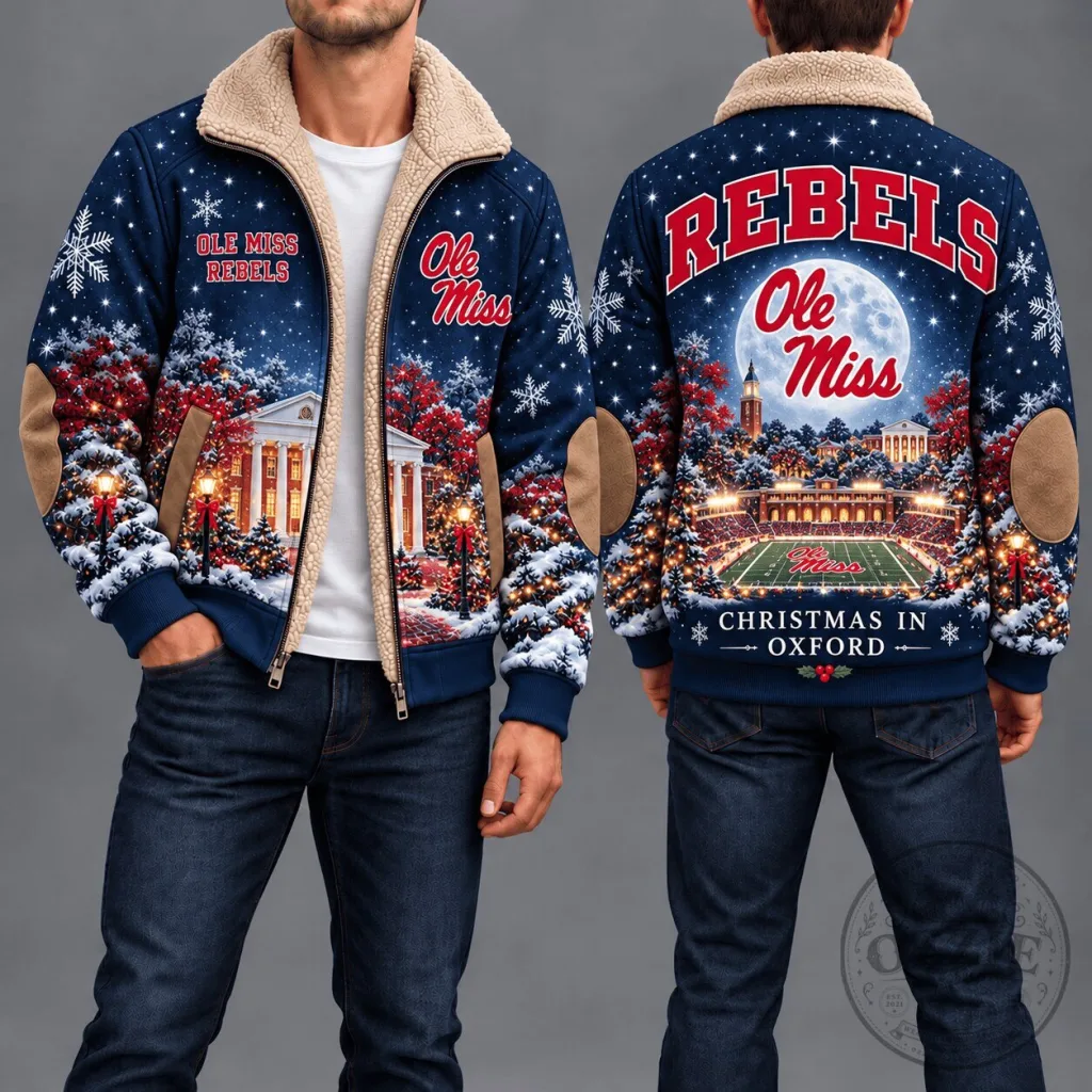 Ole Miss Rebels Christmas In Oxford Winter Wonderland Fleece Jacket Ole Miss Rebels Christmas In Oxford Winter Wonderland Fleece Jacket