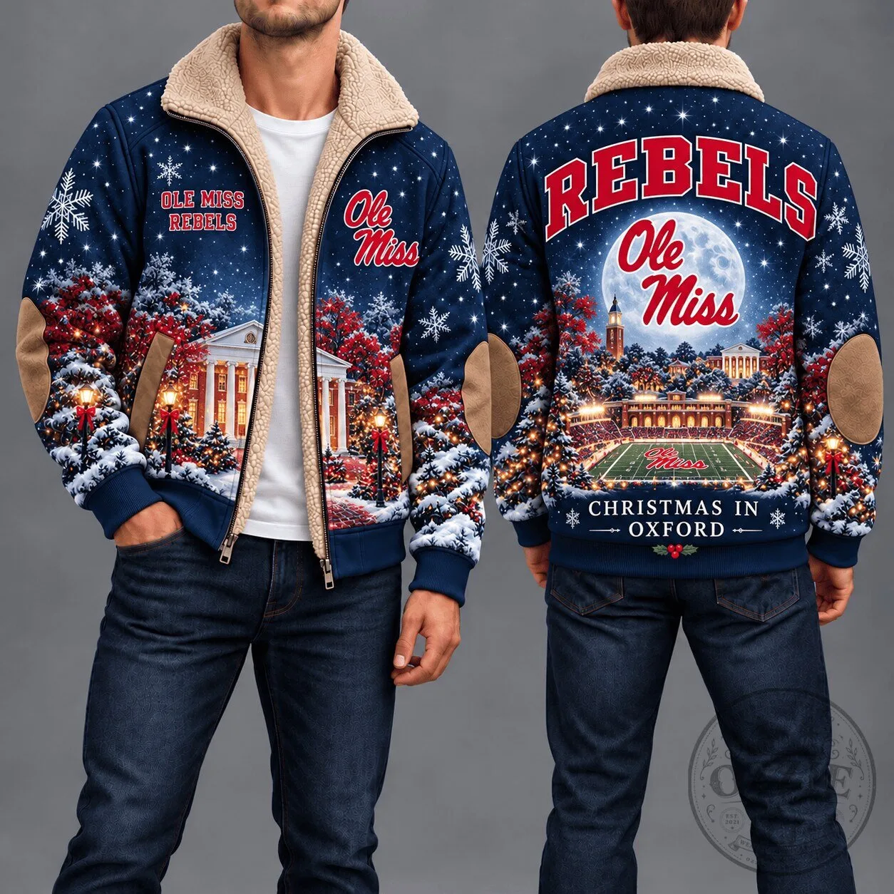 Ole Miss Rebels Christmas In Oxford Winter Wonderland Fleece Jacket 1 Ole Miss Rebels Christmas In Oxford Winter Wonderland Fleece Jacket