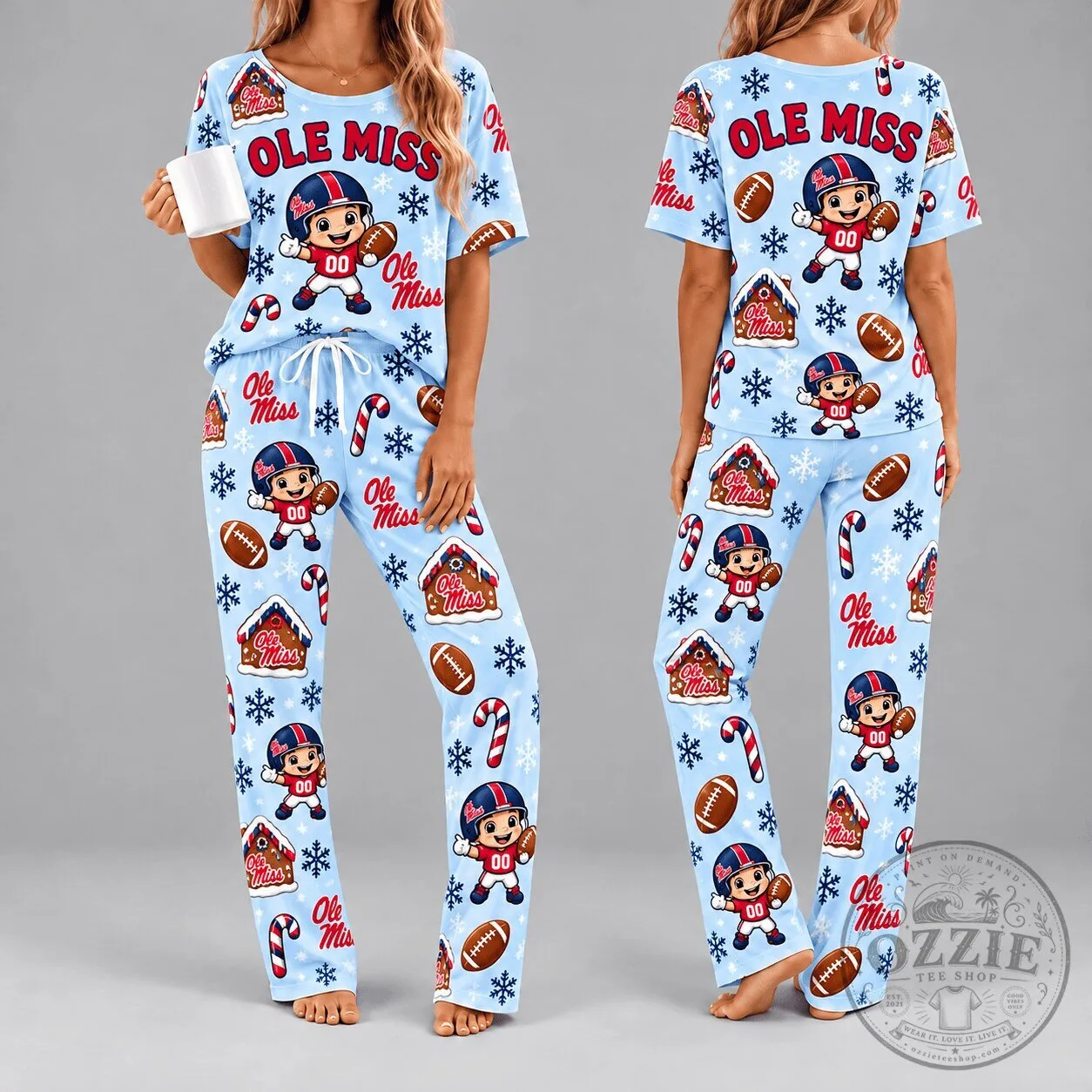 Ole Miss Rebels Football Christmas Pajamas Set for Women