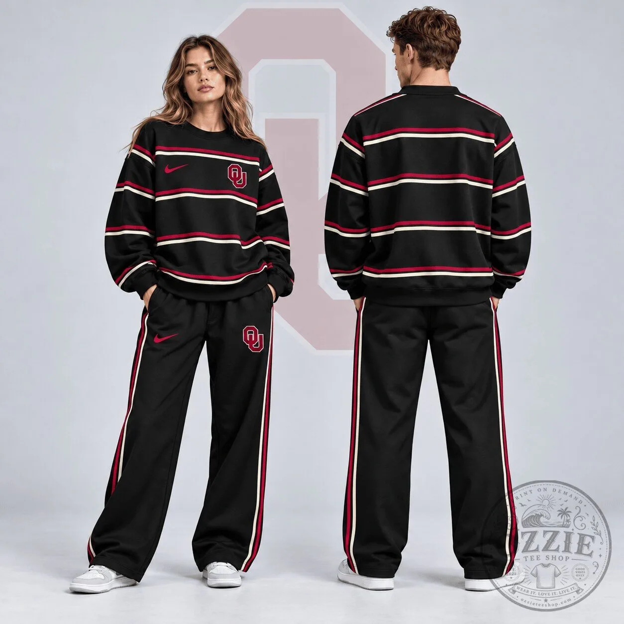 Oklahoma Sooners NCAA Horizontal Stripe Crewneck Sweatshirt 1 Oklahoma Sooners NCAA Horizontal Stripe Crewneck Sweatshirt