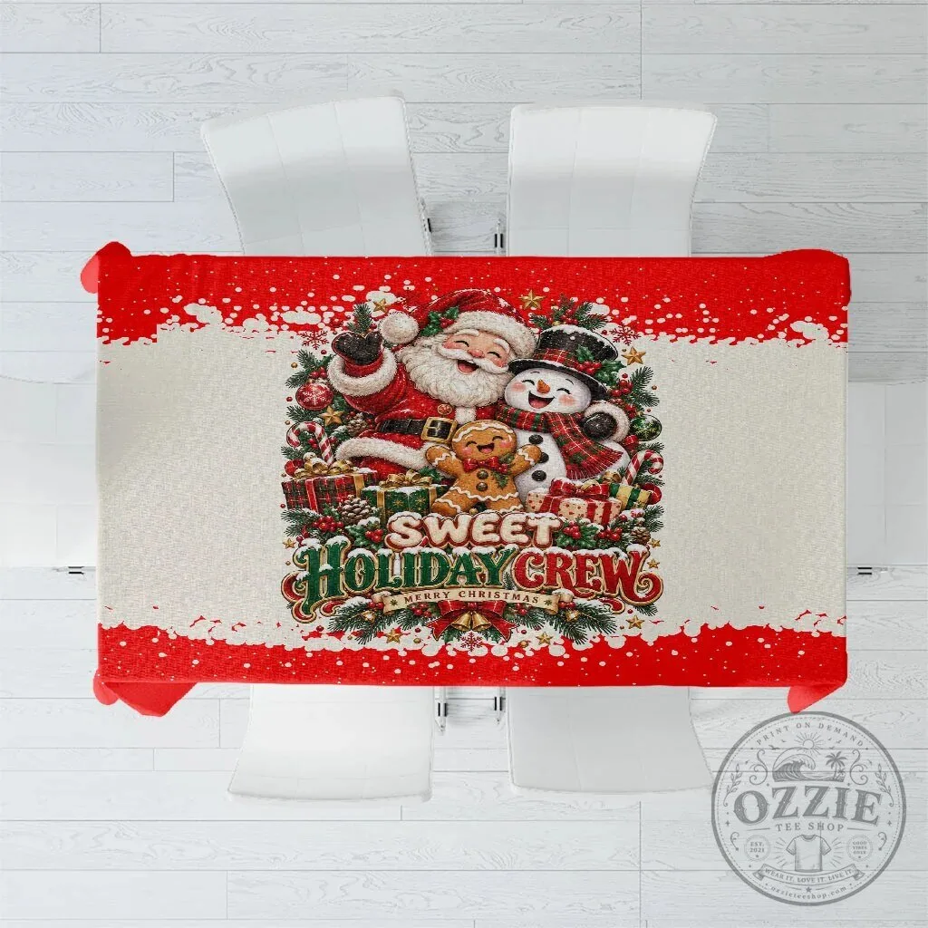 Sweet Holiday Crew Christmas Santa Snowman Gingerbread Festive Tablecloth