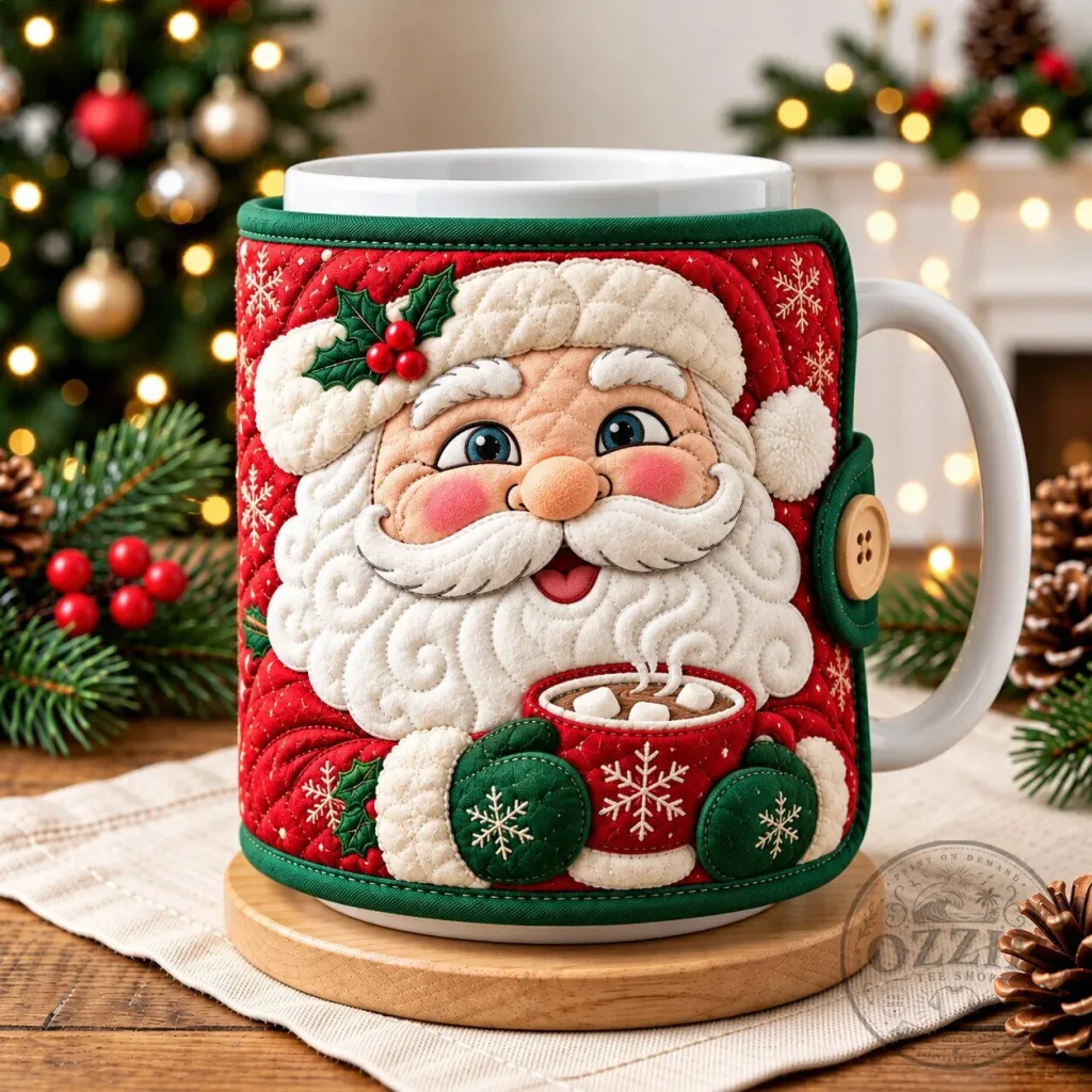 Santa Claus Hot Cocoa Quilted Mug Cozy Santa Claus Hot Cocoa Quilted Mug Cozy