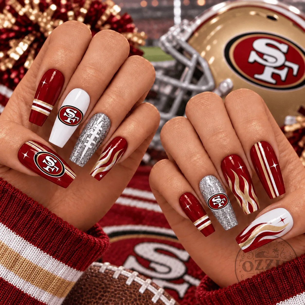 San Francisco 49ers NFL Football Game Day Spirit Press-On Nails Set