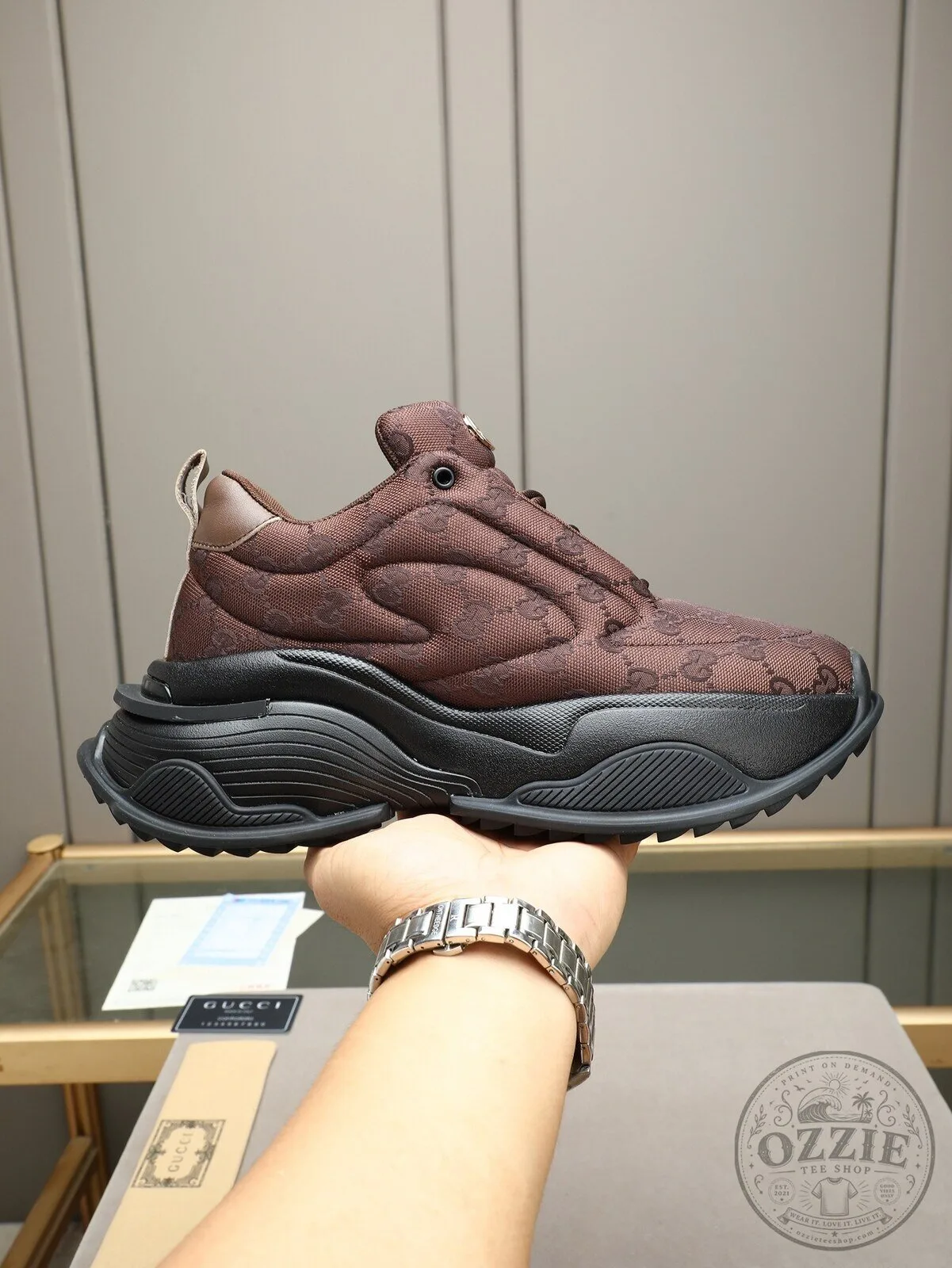 Gucci Brown Monogram GG Patterned Platform Sole Sneakers Shoes 6 Gucci Brown Monogram GG Patterned Platform Sole Sneakers Shoes