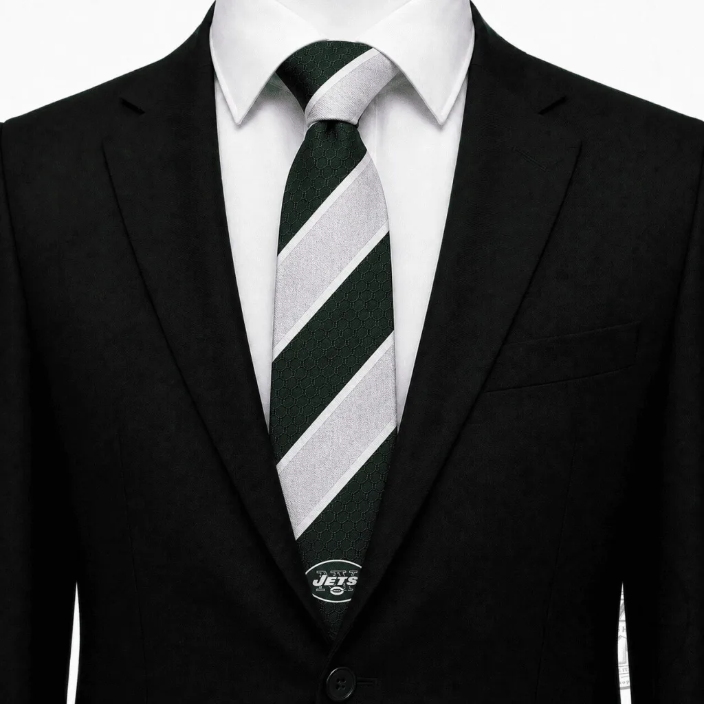 New York Jets NFL Striped Pattern Team Logo Football Fan Necktie New York Jets NFL Striped Pattern Team Logo Football Fan Necktie
