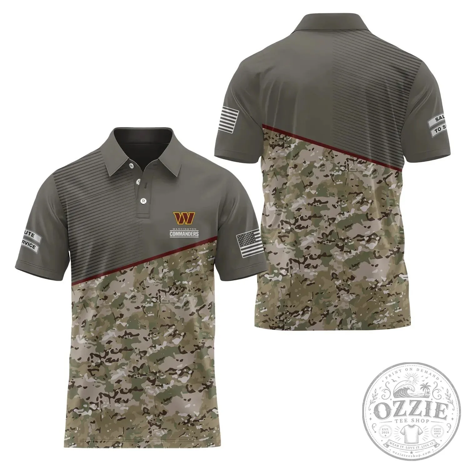 Washington Commanders Salute To Service Camouflage Military Style Polo Shirt