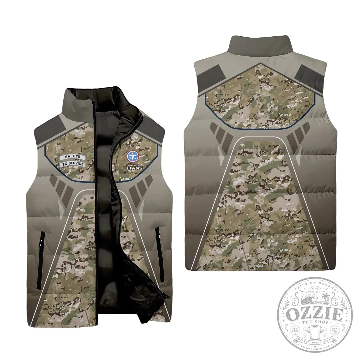 Camouflage Puffer Jacket Vest for Tennessee Titans Salute To Service