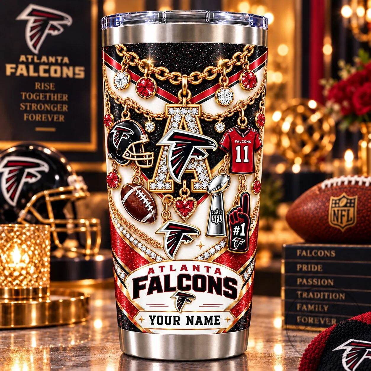 Atlanta Falcons Personalized Sparkle Gemstone Chain Pattern Stainless Steel Tumbler 1 Atlanta Falcons Personalized Sparkle Gemstone Chain Pattern Stainless Steel Tumbler