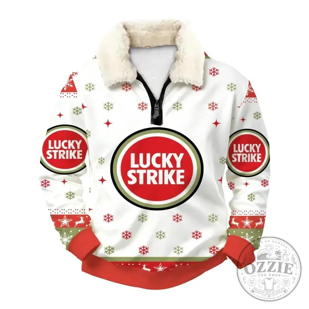 Lucky Strike Christmas Holiday Quarter Zip Faux Fur Collar Sweatshirt 5 Lucky Strike Christmas Holiday Quarter Zip Faux Fur Collar Sweatshirt