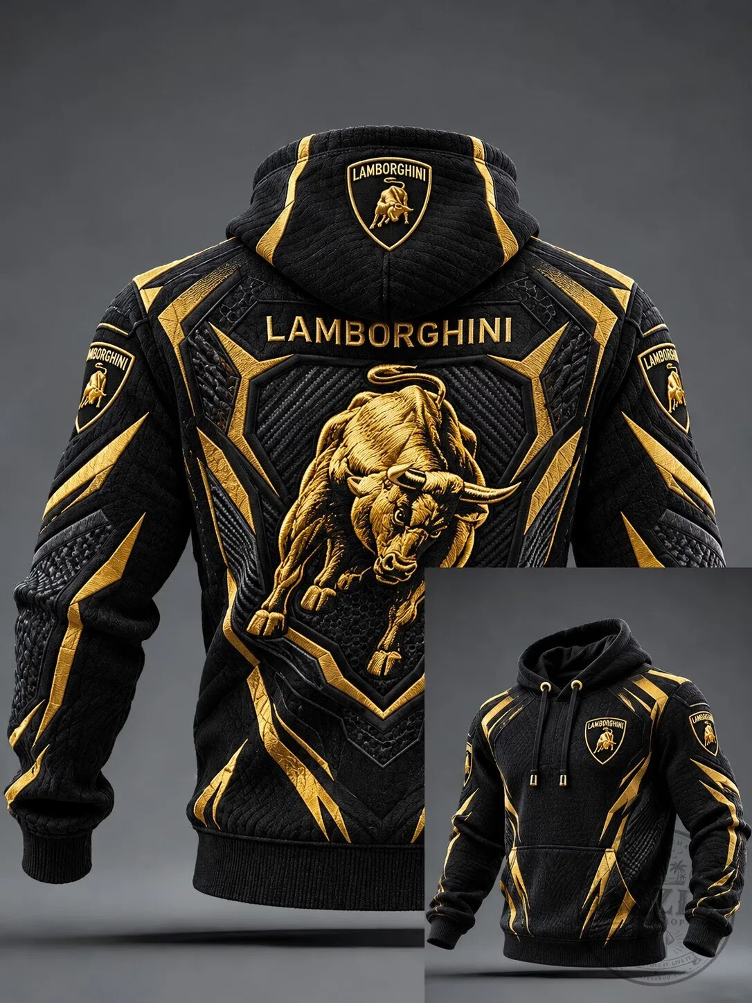 Lamborghini Gold Bull Textured Black Men's Pullover Hoodie