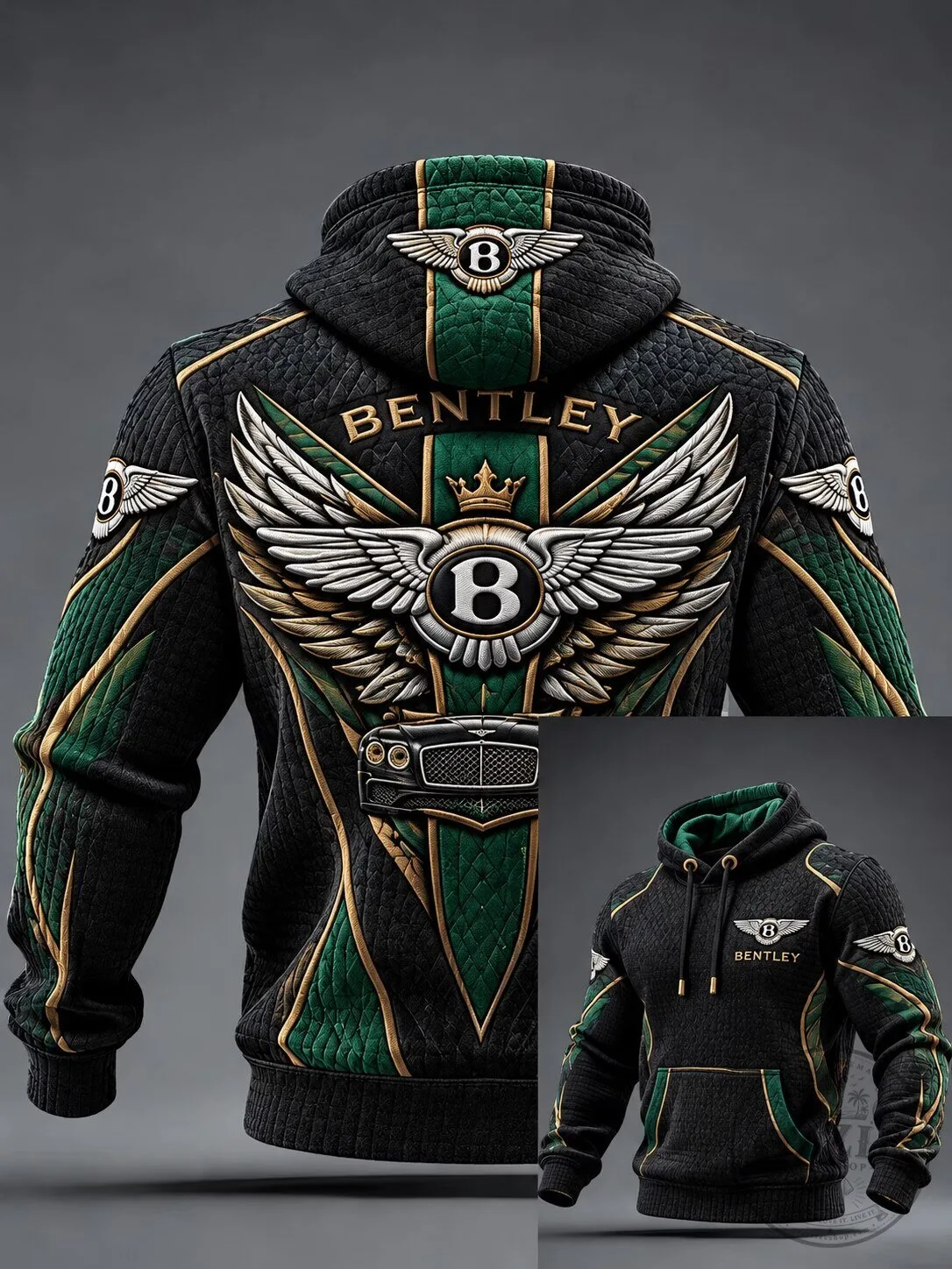 Bentley Luxury Car Logo Black and Green All-Over Print Hoodie