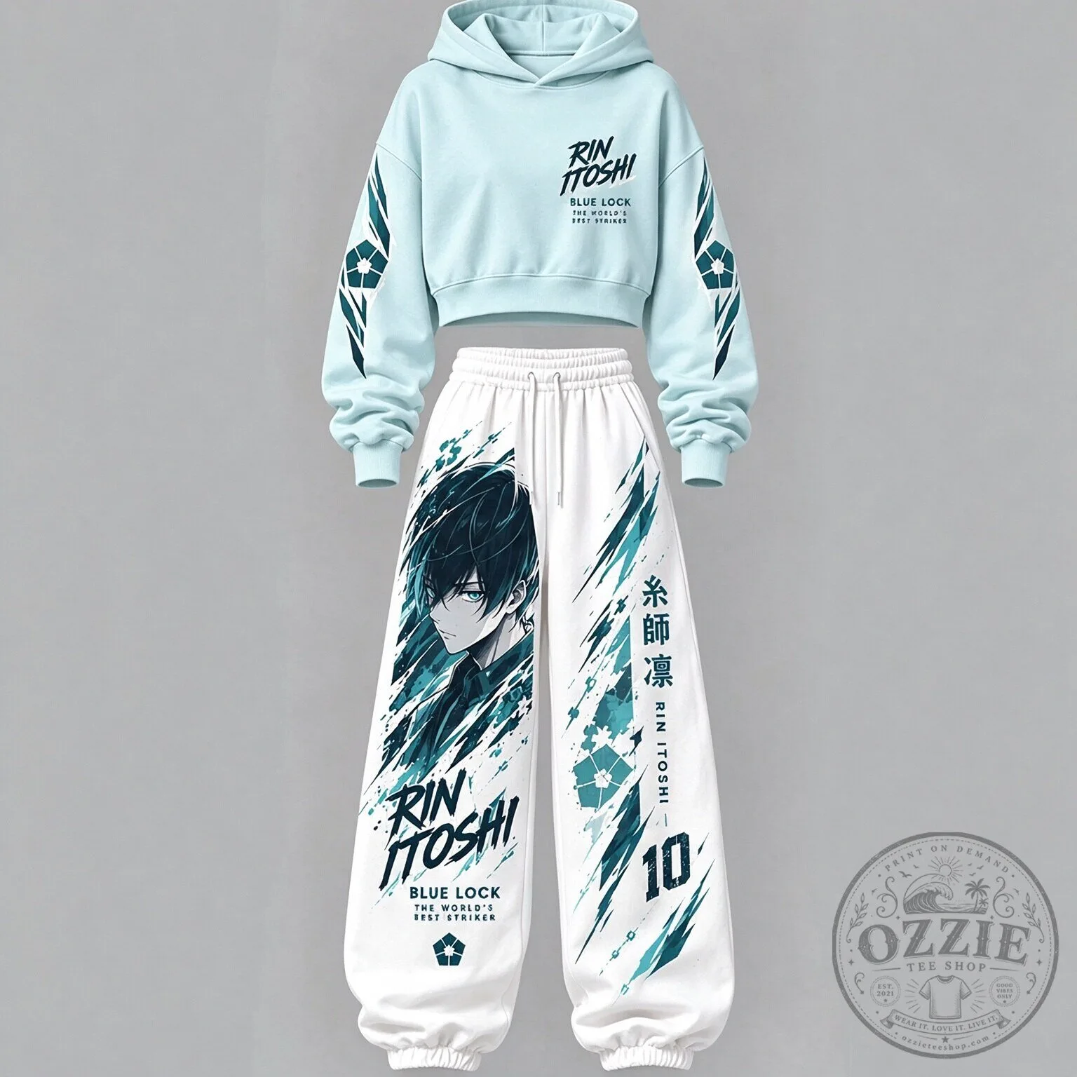 Blue Lock Rin Itoshi Anime Character Cropped Hoodie and Sweatpants Set
