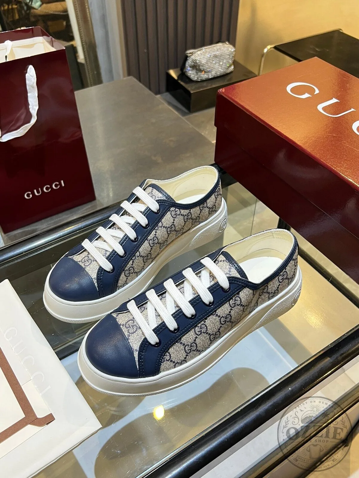 Gucci Monogram Canvas Blue Leather Sneakers 8 Gucci Monogram Canvas Blue Leather Sneakers