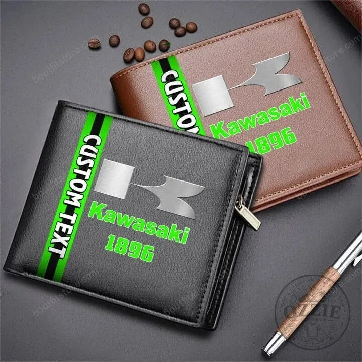 Kawasaki Motorcycle Logo Custom Text Personalized Leather Wallet