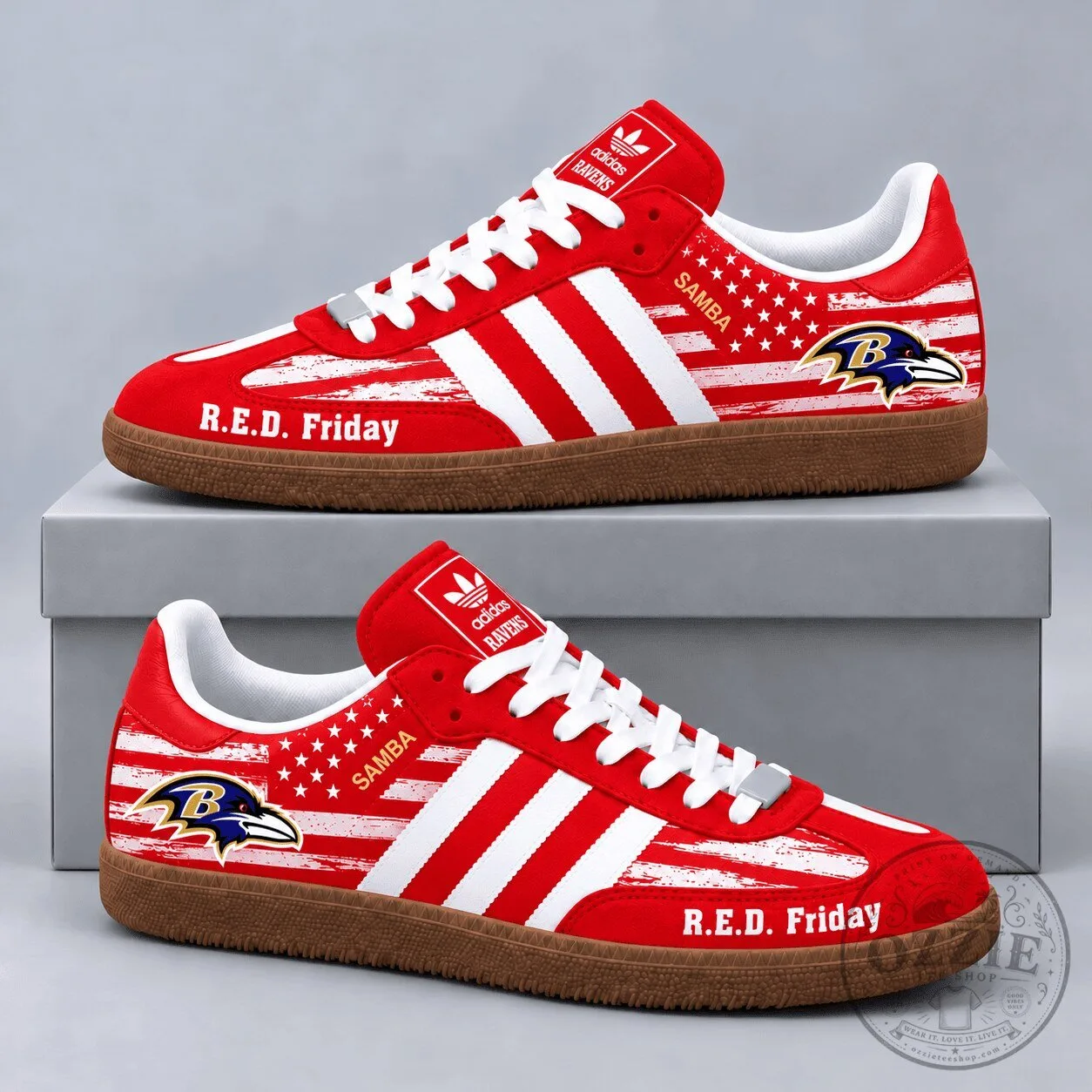 Samba OG Shoes with American Flag Military Tribute for Baltimore Ravens R.E.D. Friday