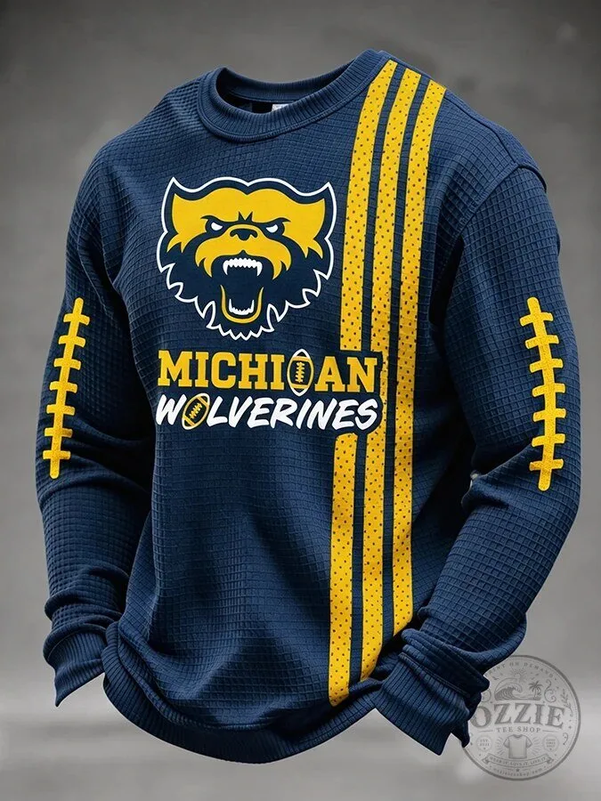 Michigan Wolverines Football Team Striped Waffle Knit Crewneck Sweatshirt 8 Michigan Wolverines Football Team Striped Waffle Knit Crewneck Sweatshirt