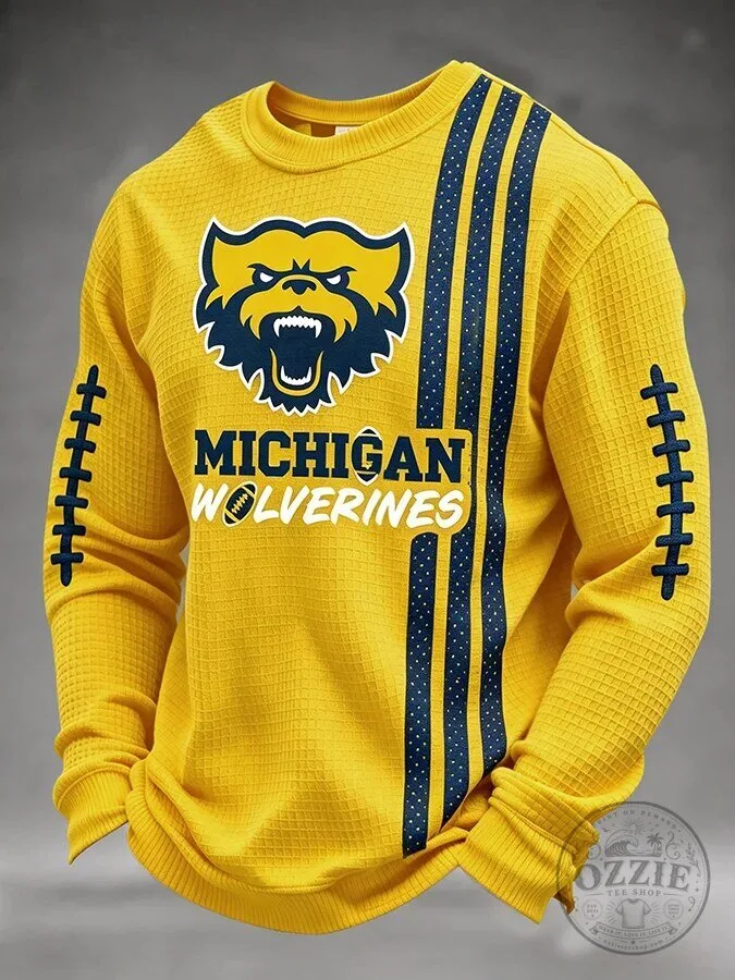 Michigan Wolverines Football Team Striped Waffle Knit Crewneck Sweatshirt 9 Michigan Wolverines Football Team Striped Waffle Knit Crewneck Sweatshirt
