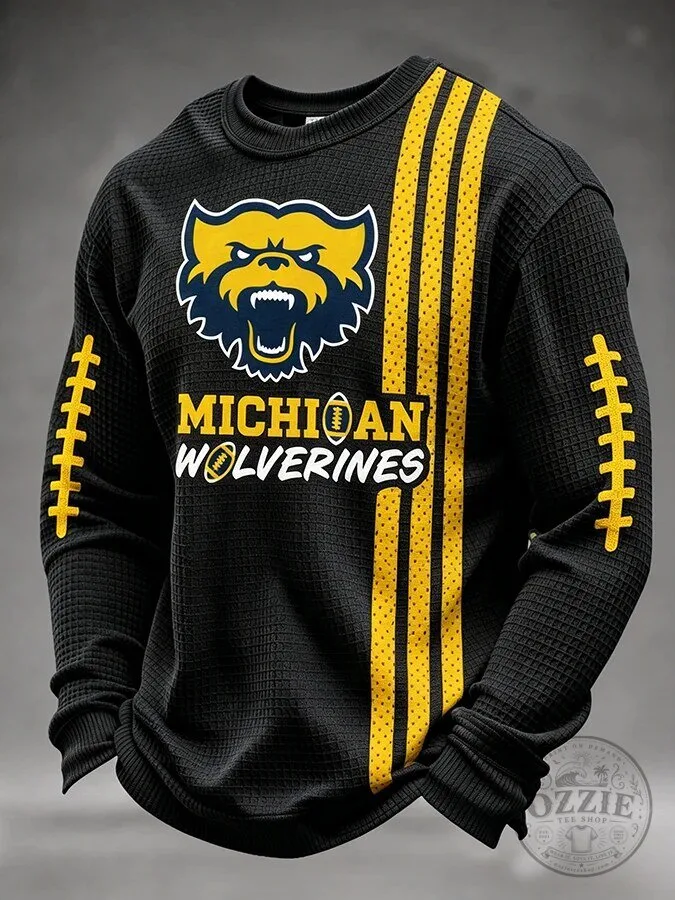 Michigan Wolverines Football Team Striped Waffle Knit Crewneck Sweatshirt 10 Michigan Wolverines Football Team Striped Waffle Knit Crewneck Sweatshirt