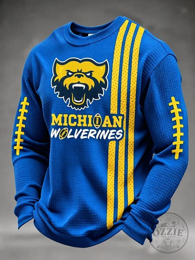 Michigan Wolverines Football Team Striped Waffle Knit Crewneck Sweatshirt 11 Michigan Wolverines Football Team Striped Waffle Knit Crewneck Sweatshirt