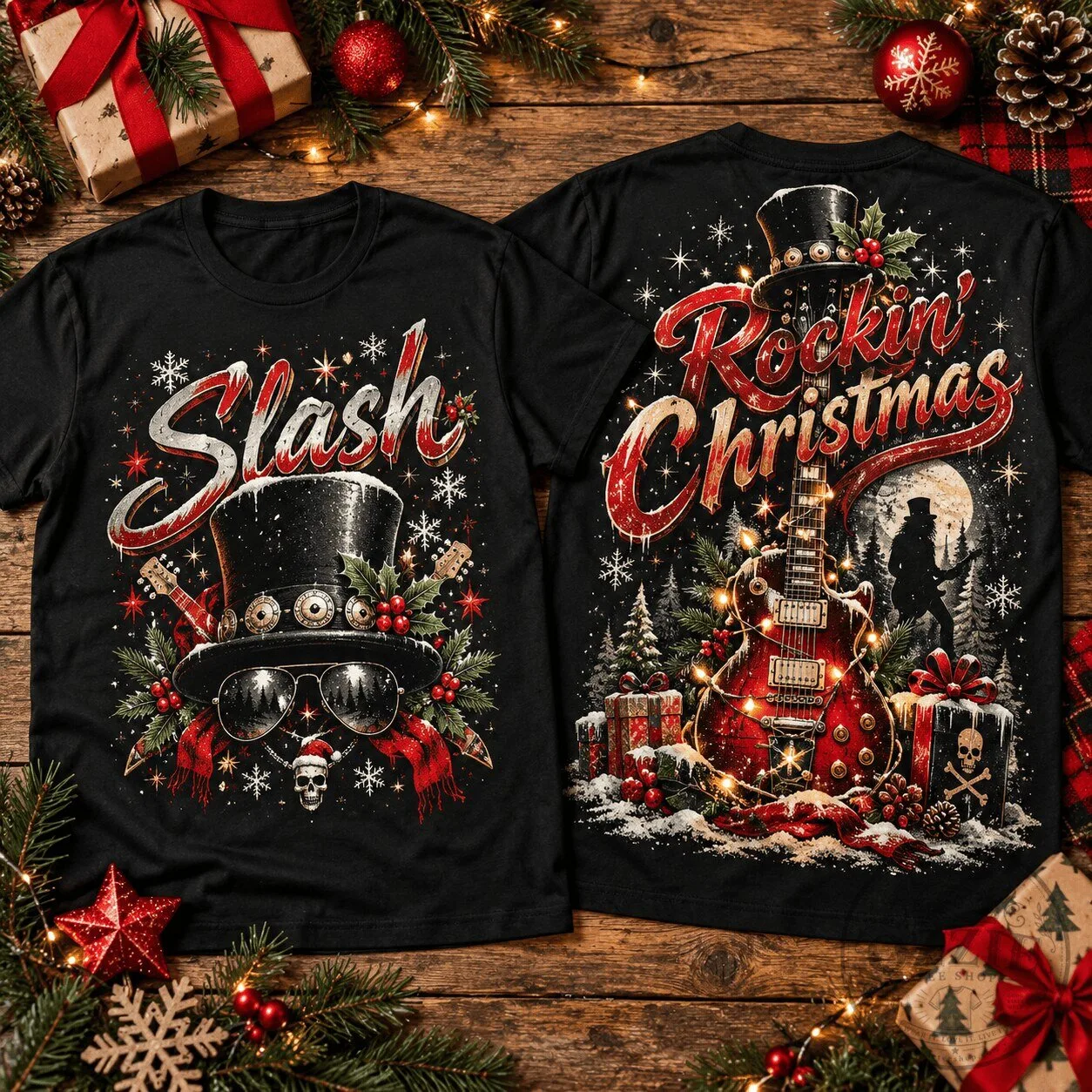 Slash Rockin' Christmas Guitar and Top Hat Holiday T-Shirt 5 Slash Rockin