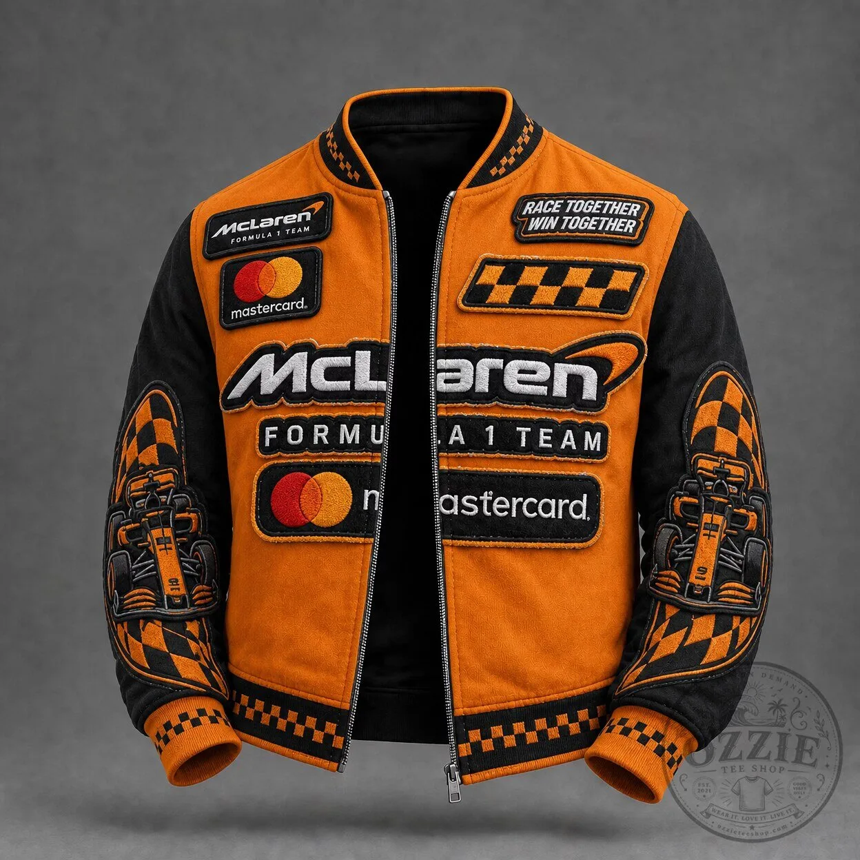 McLaren Formula 1 Team Bomber Jacket, Orange and Black Racing Outerwear