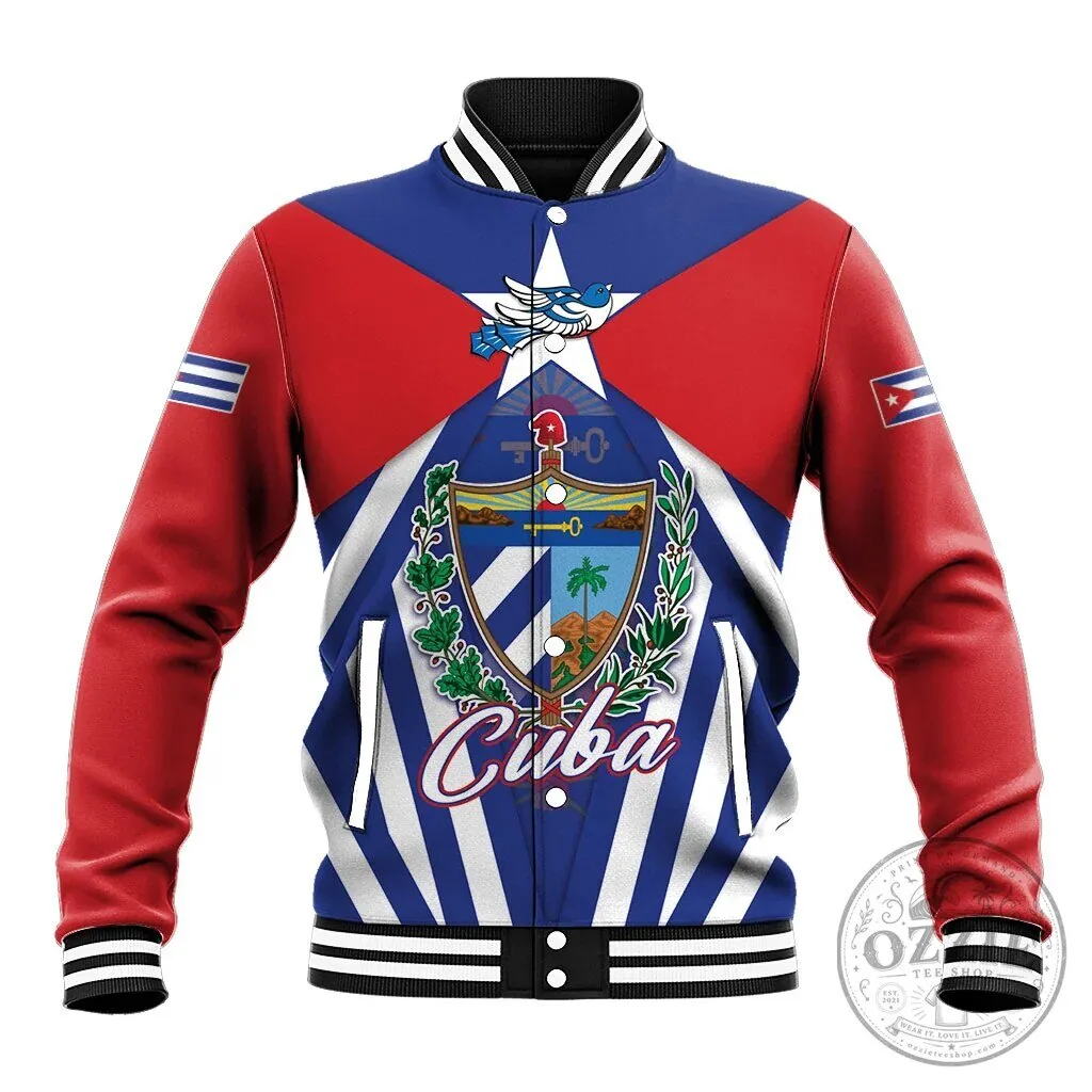 Cuba Flag Cuban Trogon Coat of Arms Baseball Jacket