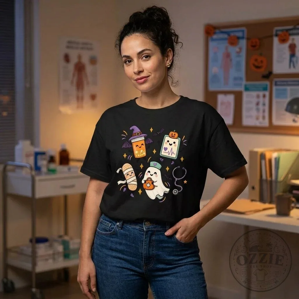 Halloween Nursing Ghost Medical Doodle Cute Spooky Nurse T-Shirt 2 Halloween Nursing Ghost Medical Doodle Cute Spooky Nurse T-Shirt