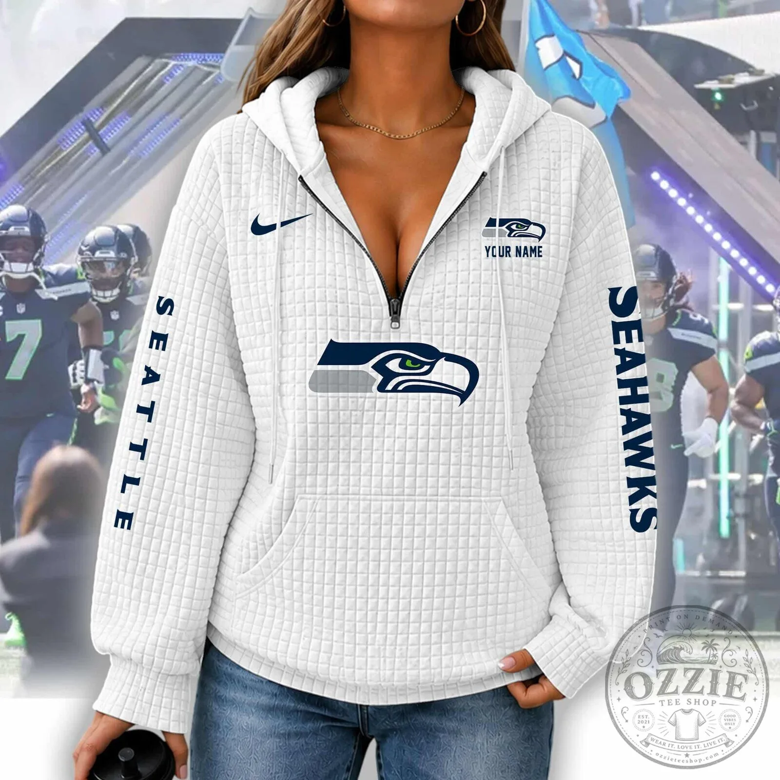 Seattle Seahawks Women's Waffle Knit Half-Zip Hoodie