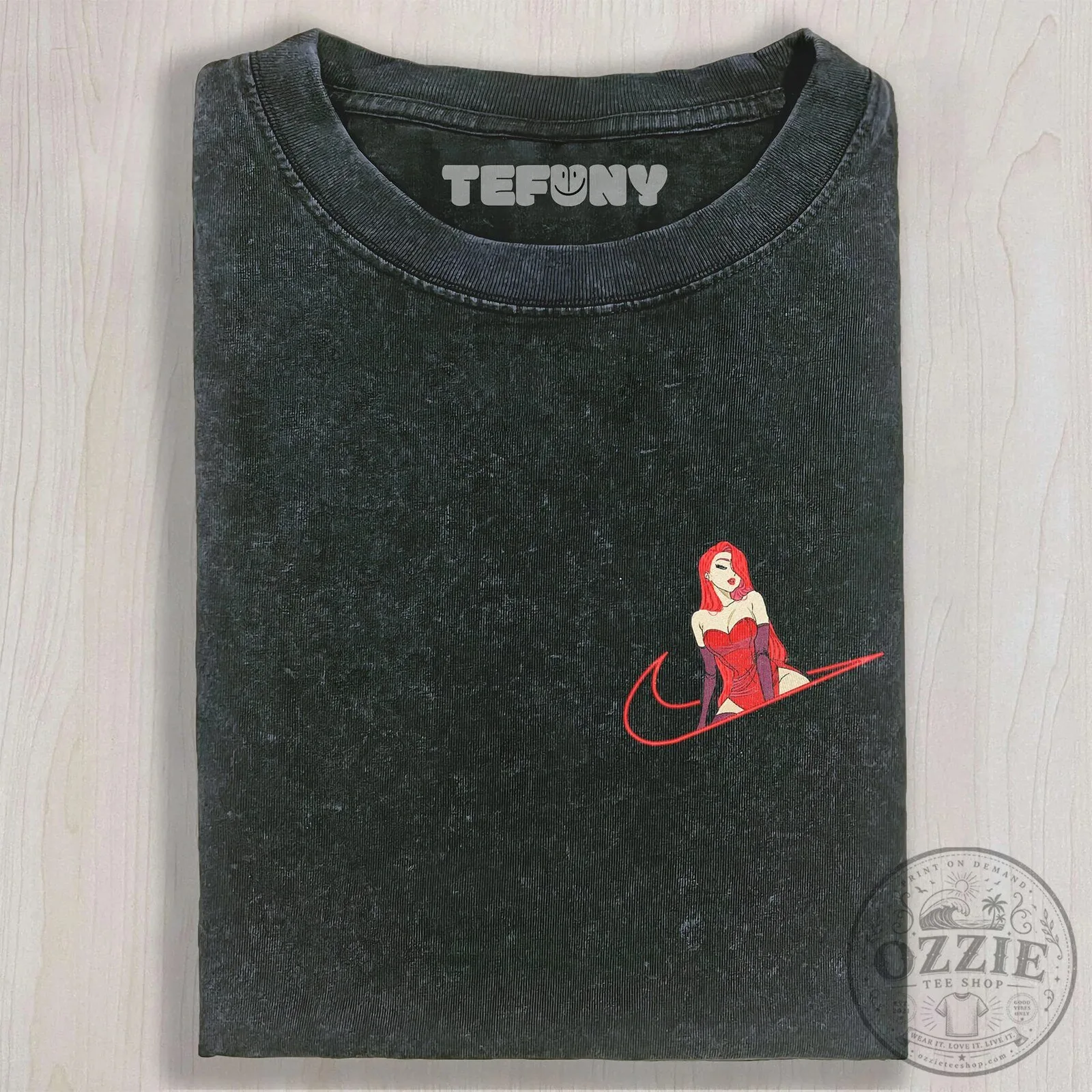 Jessica Rabbit Nike Swoosh Embroidered Washed Black Unisex T-Shirt 8 Jessica Rabbit Nike Swoosh Embroidered Washed Black Unisex T-Shirt