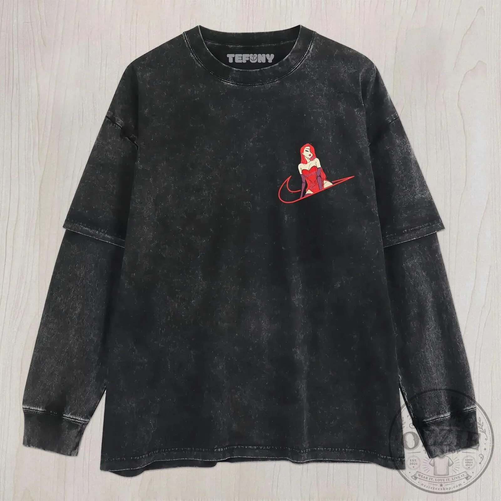 Jessica Rabbit Nike Swoosh Embroidered Washed Black Unisex T-Shirt 9 Jessica Rabbit Nike Swoosh Embroidered Washed Black Unisex T-Shirt