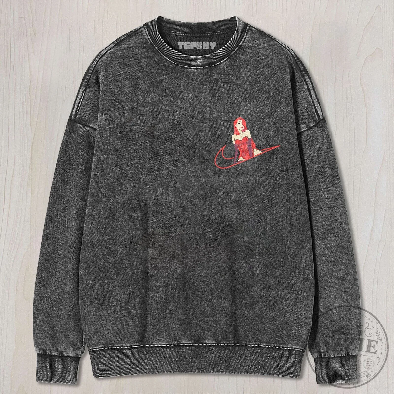 Jessica Rabbit Nike Swoosh Embroidered Washed Black Unisex T-Shirt 10 Jessica Rabbit Nike Swoosh Embroidered Washed Black Unisex T-Shirt