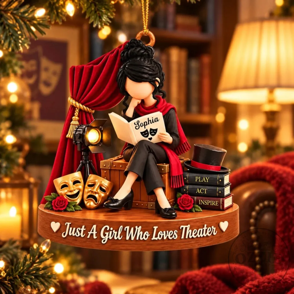 Personalized Theater Girl Reading Book Christmas Tree Ornament Personalized Theater Girl Reading Book Christmas Tree Ornament