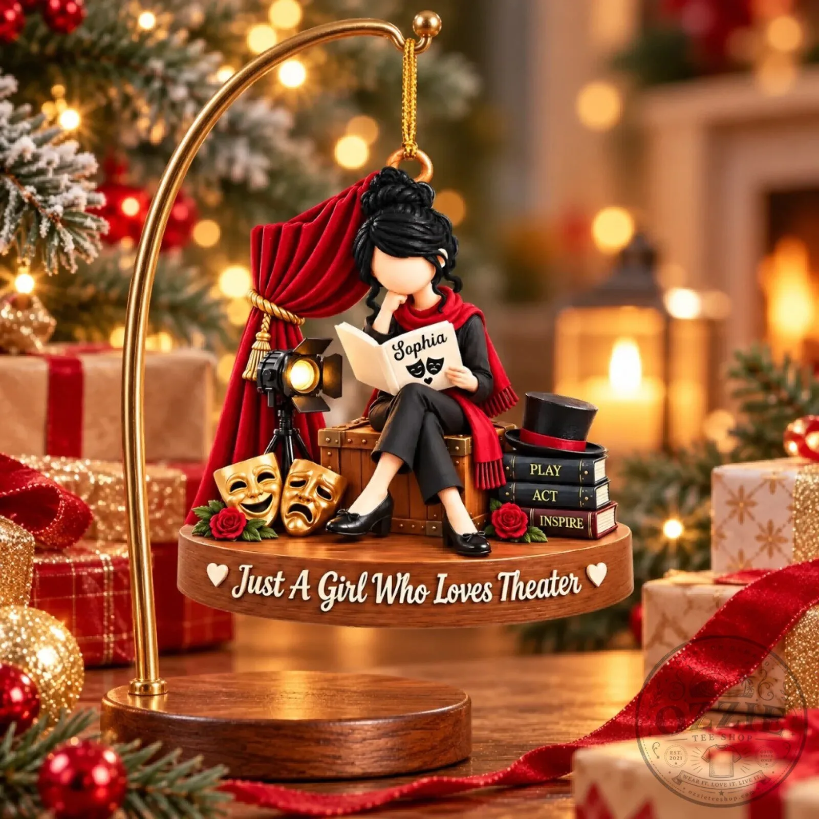 Personalized Theater Girl Reading Book Christmas Tree Ornament 14 Personalized Theater Girl Reading Book Christmas Tree Ornament