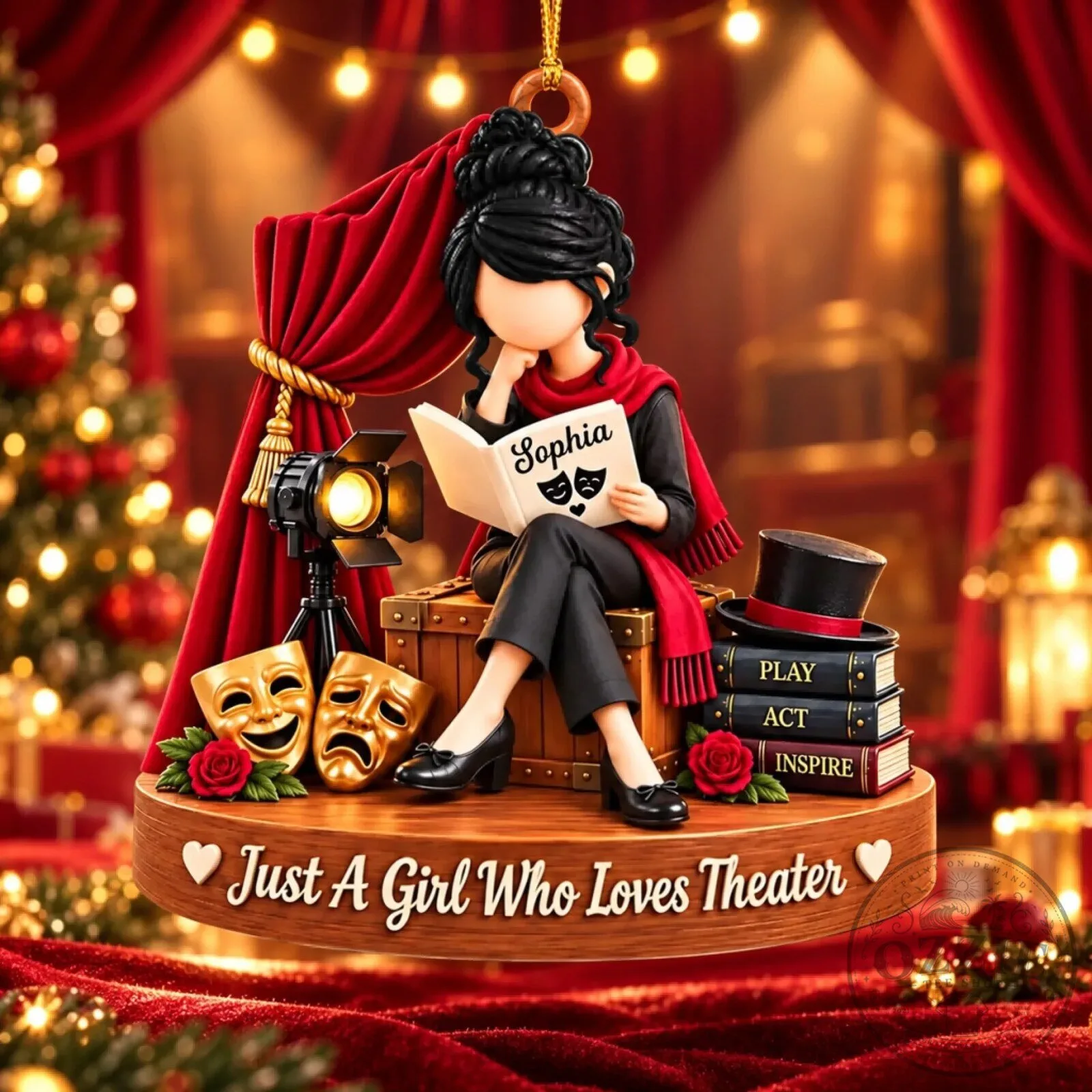 Personalized Theater Girl Reading Book Christmas Tree Ornament 16 Personalized Theater Girl Reading Book Christmas Tree Ornament