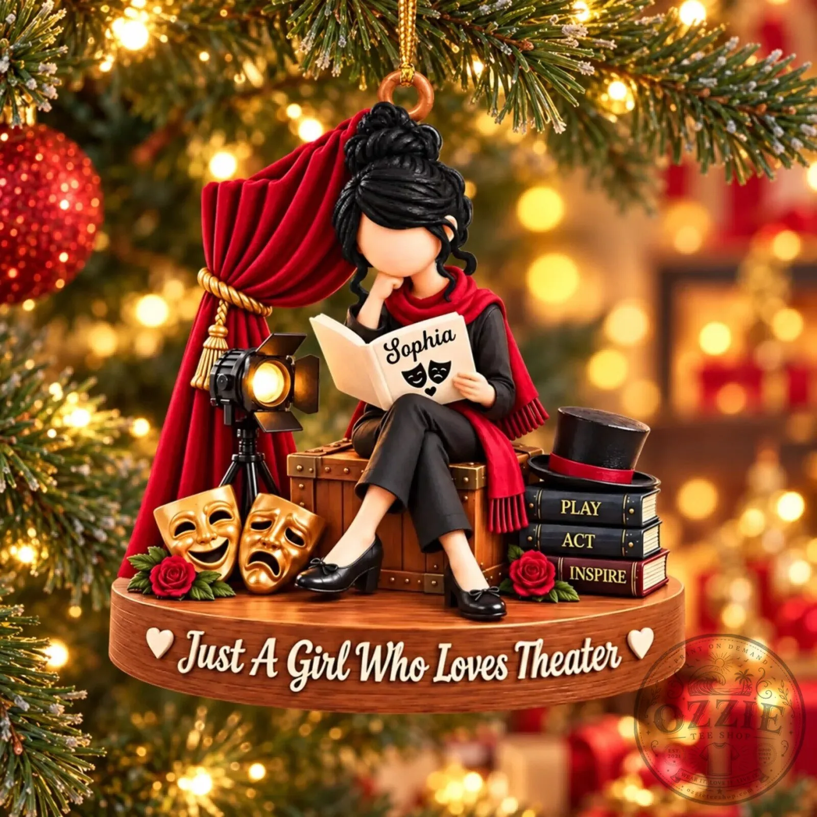 Personalized Theater Girl Reading Book Christmas Tree Ornament 17 Personalized Theater Girl Reading Book Christmas Tree Ornament