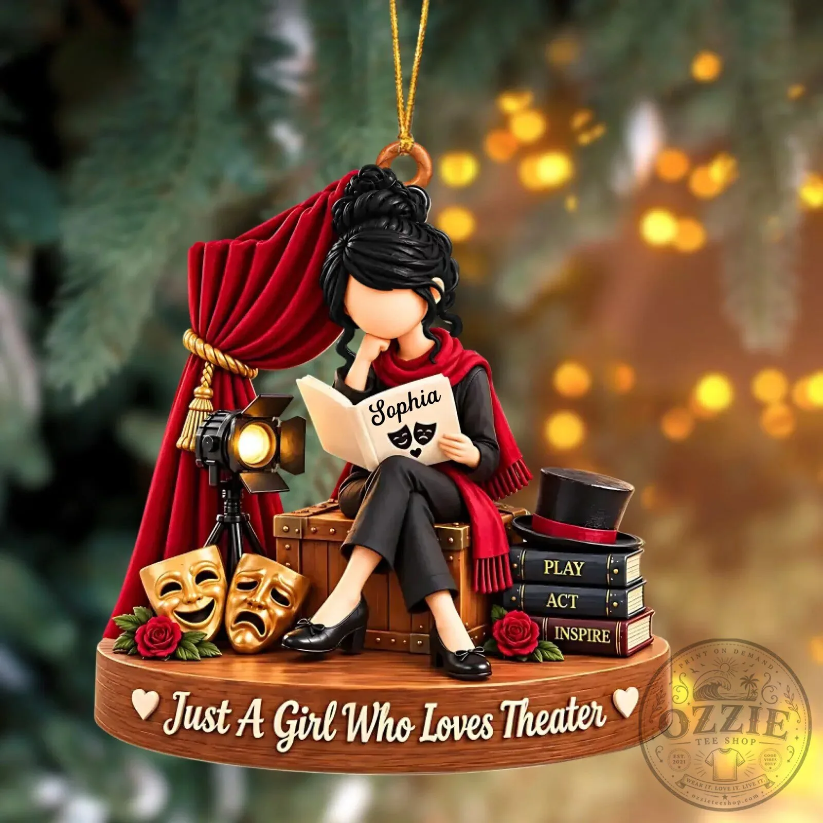 Personalized Theater Girl Reading Book Christmas Tree Ornament 19 Personalized Theater Girl Reading Book Christmas Tree Ornament