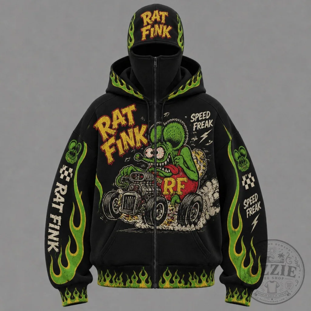 Rat Fink Hot Rod Speed Freak Full-Zip Balaclava Hoodie Rat Fink Hot Rod Speed Freak Full-Zip Balaclava Hoodie