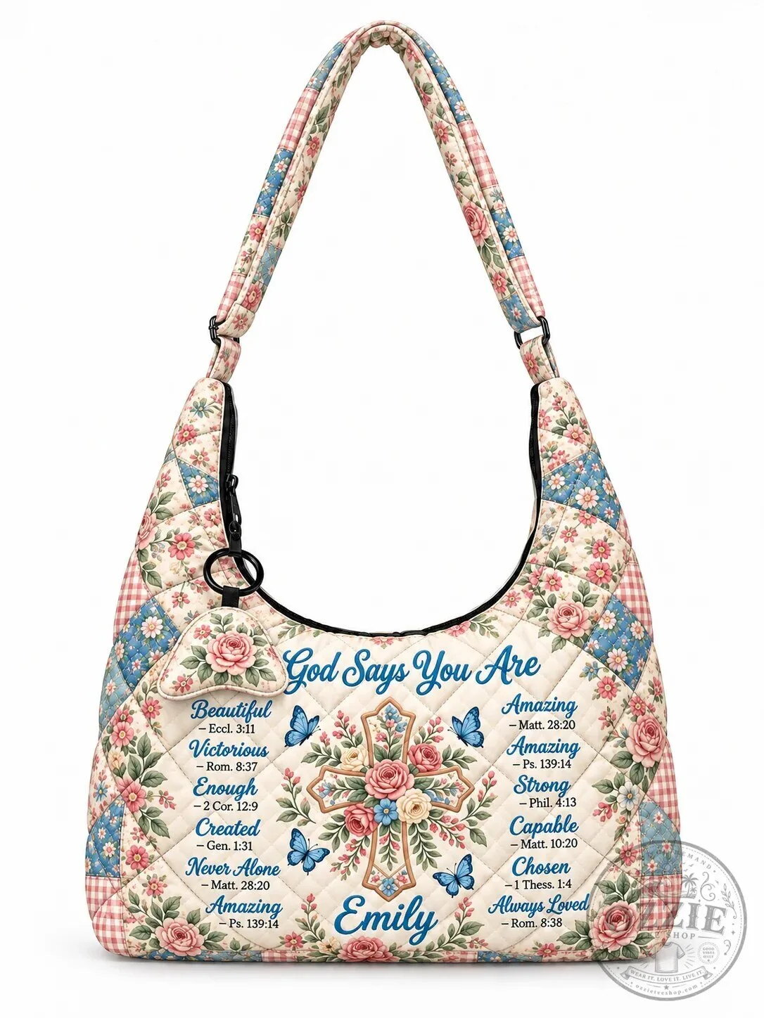 Personalized God Says You Are Christian Floral Quilted Shoulder Bag