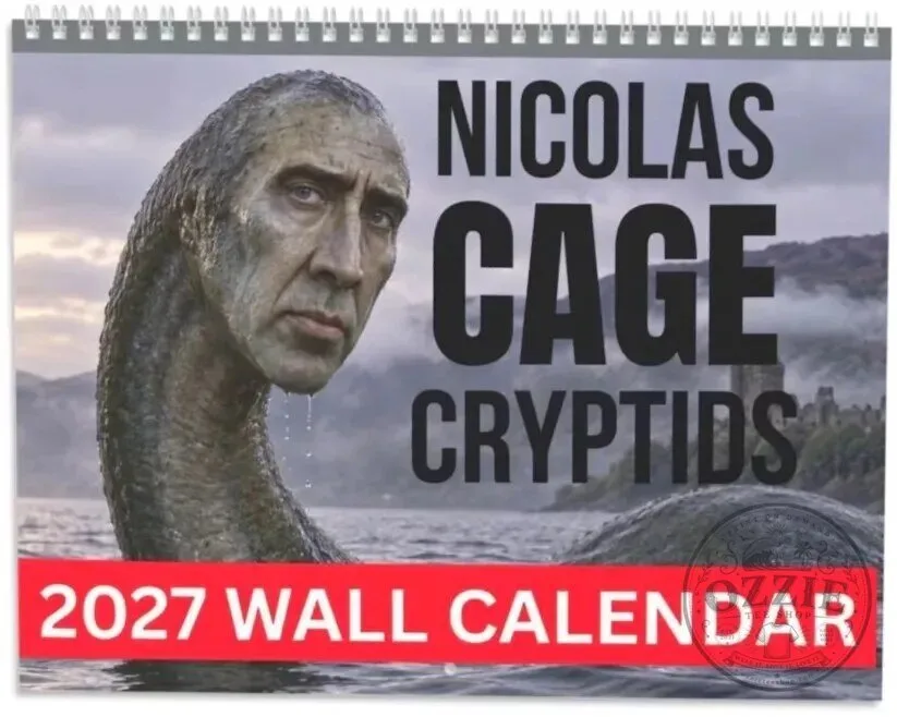 Nicolas Cage Cryptids 2027 Wall Calendar Funny Meme Gift