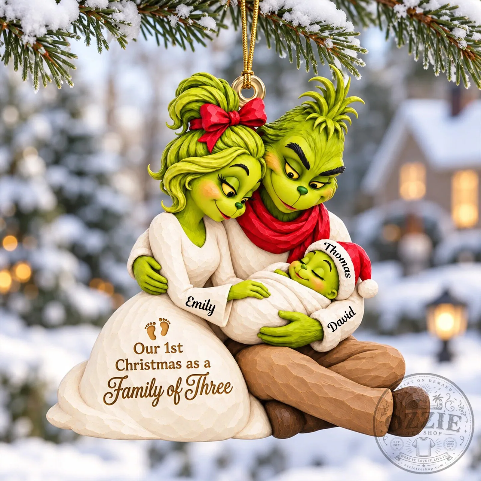 Grinch Family of Three First Christmas Personalized Ornament 10 Grinch Family of Three First Christmas Personalized Ornament