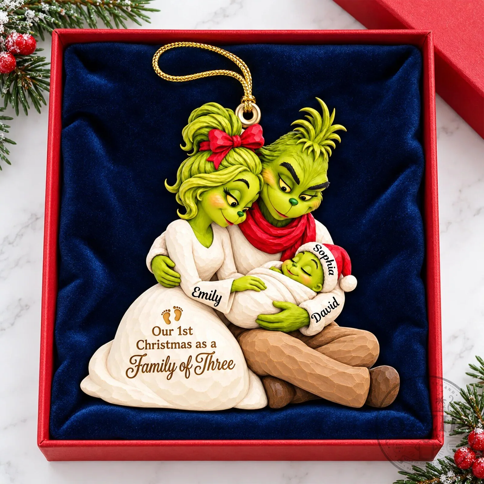 Grinch Family of Three First Christmas Personalized Ornament 11 Grinch Family of Three First Christmas Personalized Ornament