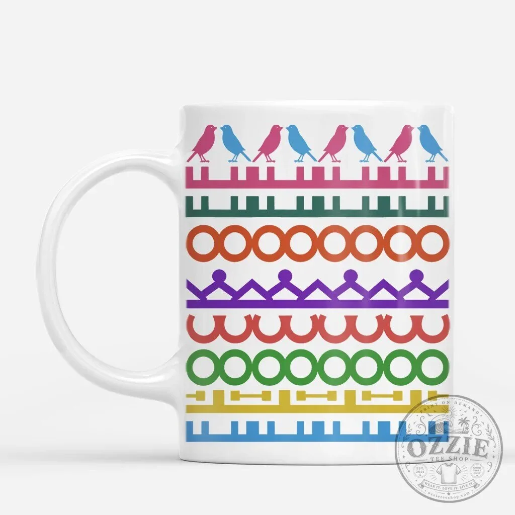 Colorful Birds Geometric Pattern Funny Coffee Mug