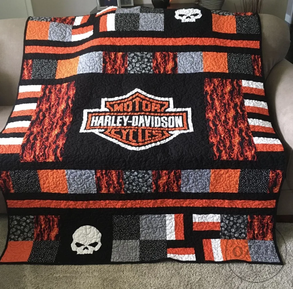 Harley-Davidson Motorcycles Flame Skull Quilted Blanket Harley-Davidson Motorcycles Flame Skull Quilted Blanket